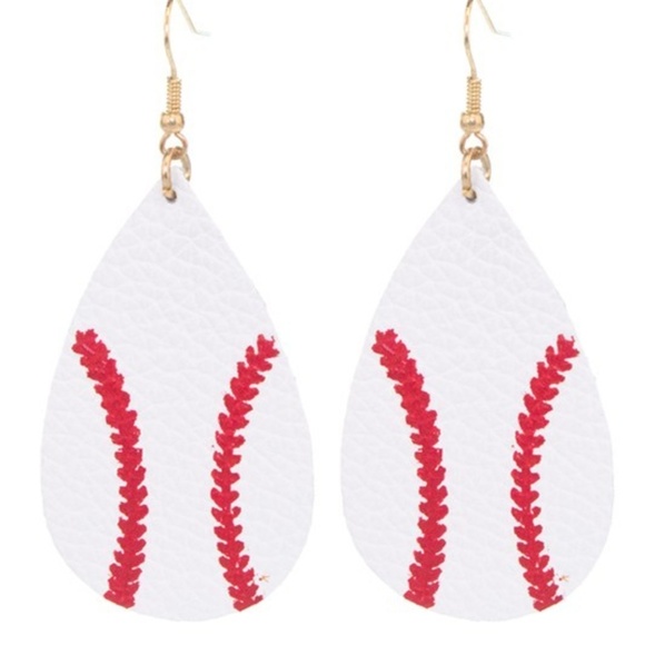 Jewelry - Baseball  tear drop leather earrings